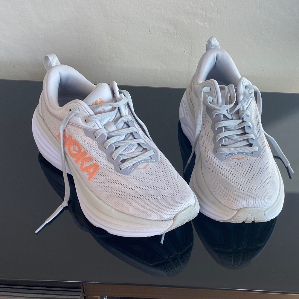 Hoka One One Gray and Orange Athletic Shoes